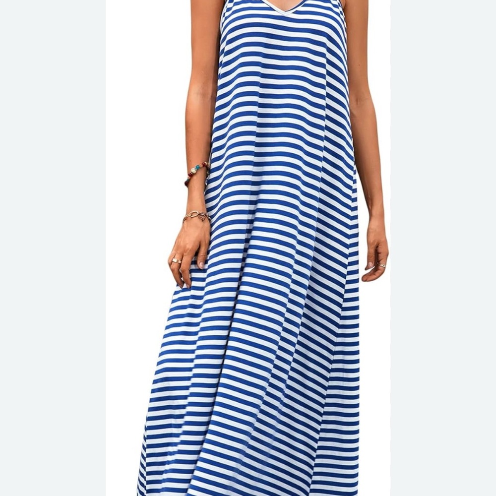 Blue and White Striped Maxi Dress